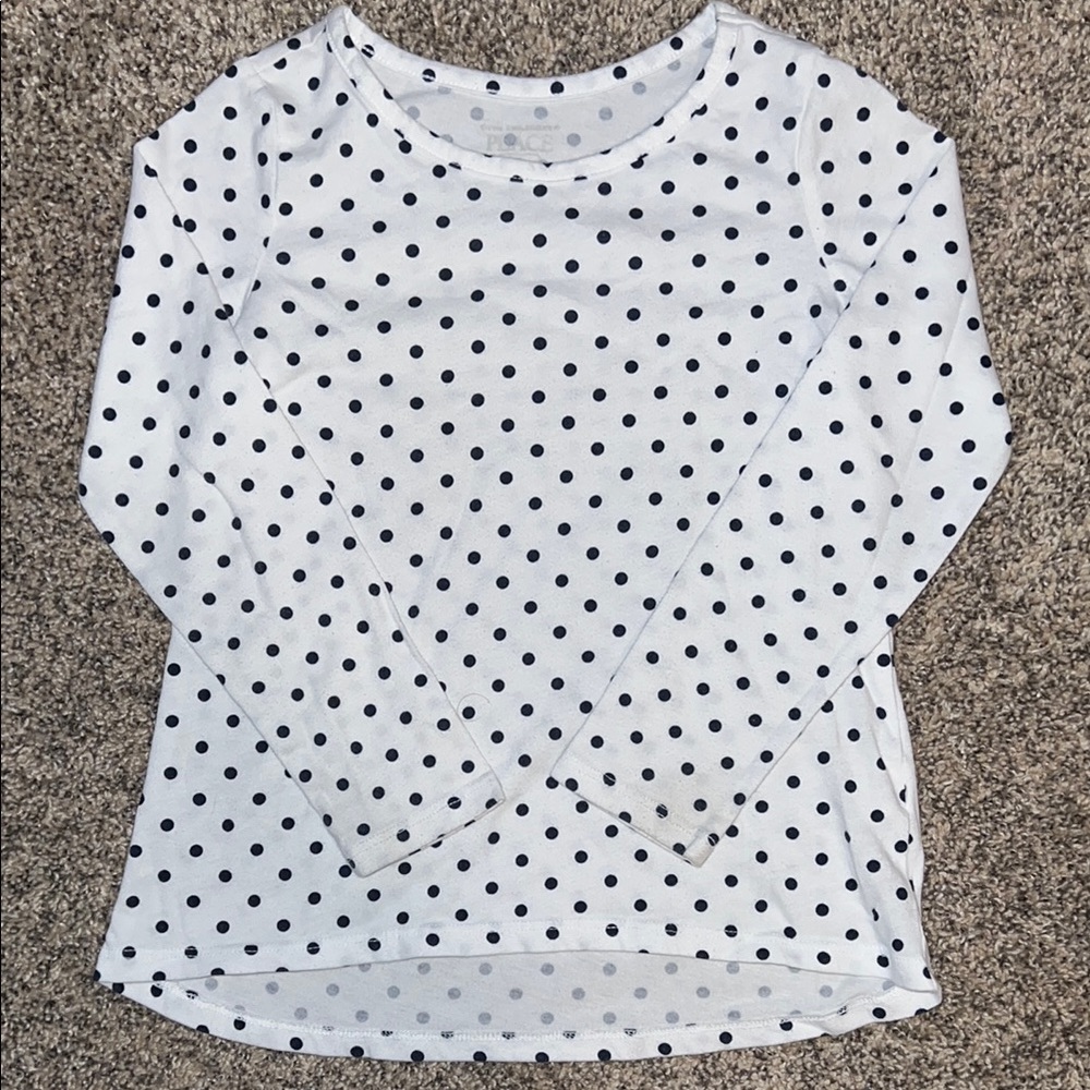 The Children's Place Long Sleeve White and Black Polka Dot Tee